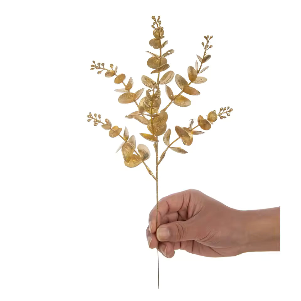 Feuilles d’eucalyptus dorées artificielles – Décoration pour la maison, table, fêtes, mariages, jardin, événements, DIY, cadeaux et scrapbooking - 100 PÇS