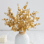 Feuilles d’eucalyptus dorées artificielles – Décoration pour la maison, table, fêtes, mariages, jardin, événements, DIY, cadeaux et scrapbooking - 100 PÇS