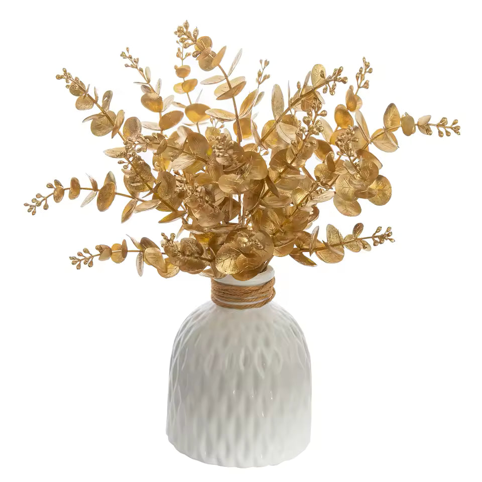 Feuilles d’eucalyptus dorées artificielles – Décoration pour la maison, table, fêtes, mariages, jardin, événements, DIY, cadeaux et scrapbooking - 100 PÇS
