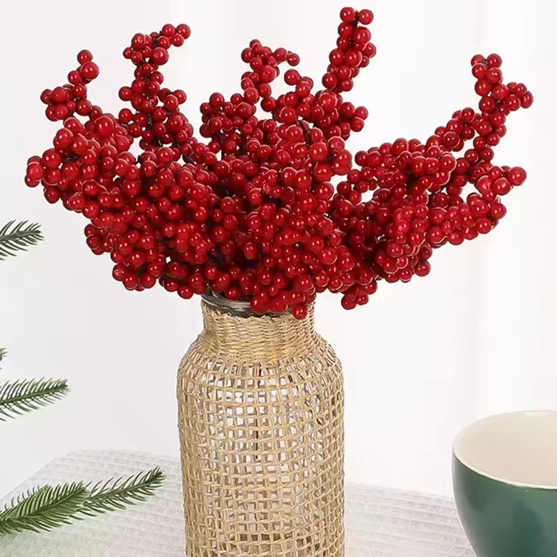 Branche artificielle de baies rouges de Noël – plantes et fleurs artificielles de houx (holly berries)